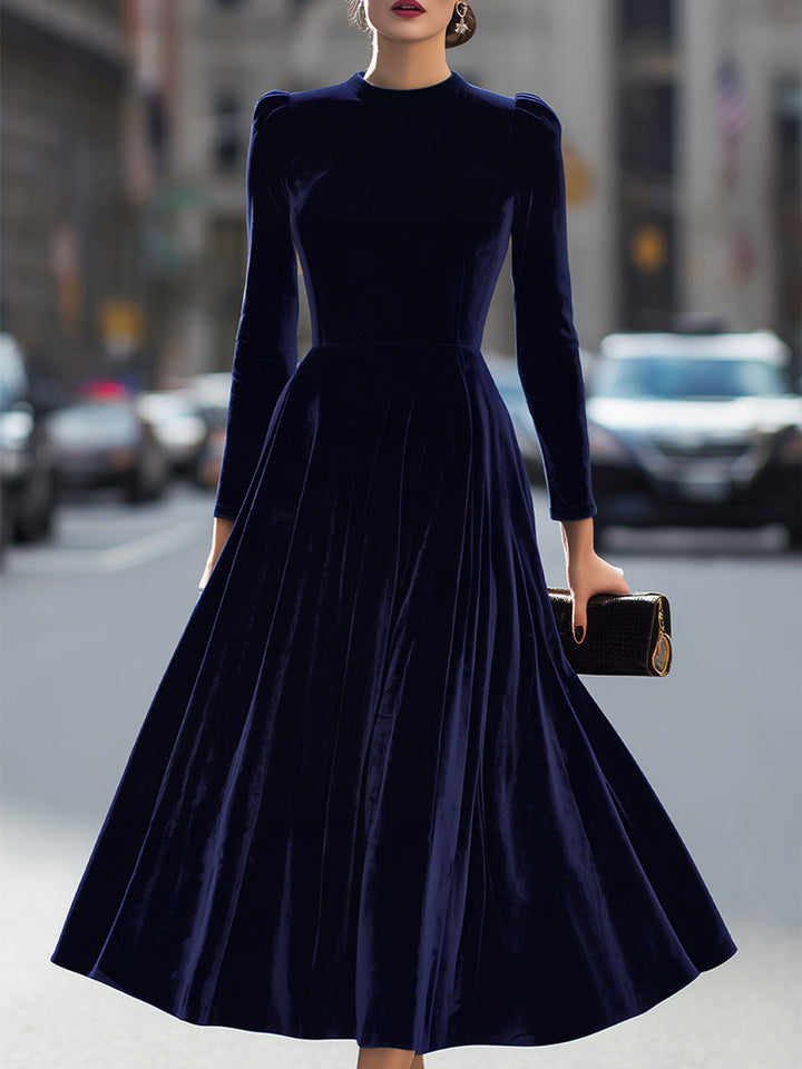 Elissa | Navy Blue Long-Sleeve Midi Dress