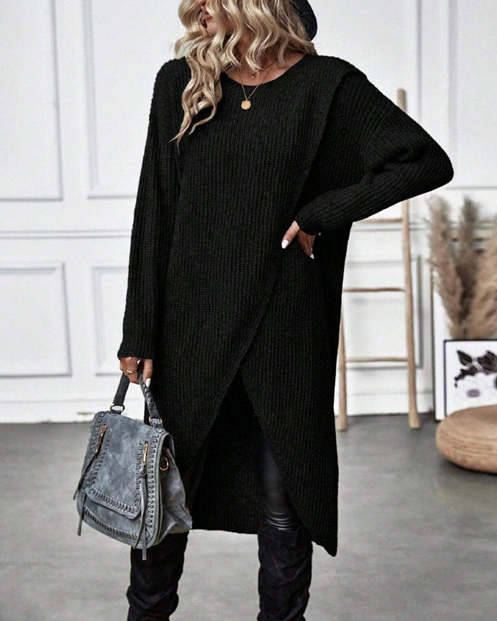 Women's Ribbed Sweater Dress with Side Slit Long Sleeve