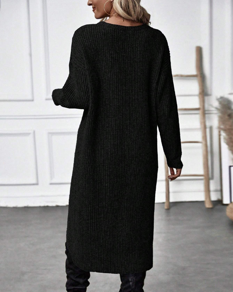 Women's Ribbed Sweater Dress with Side Slit Long Sleeve