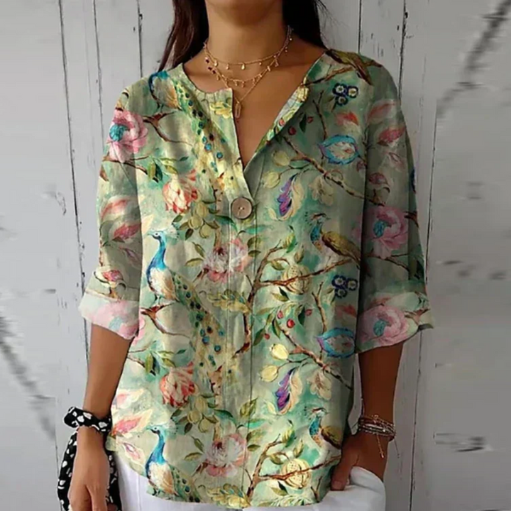Women's Blouse | Floral Print Button Front Closure