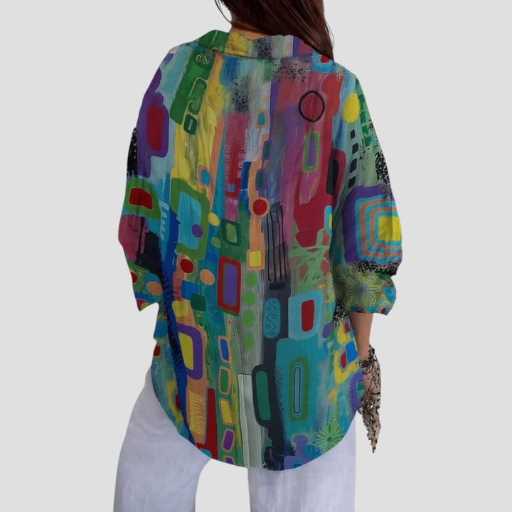 Women’s Blouse | Geometric Print Button Front