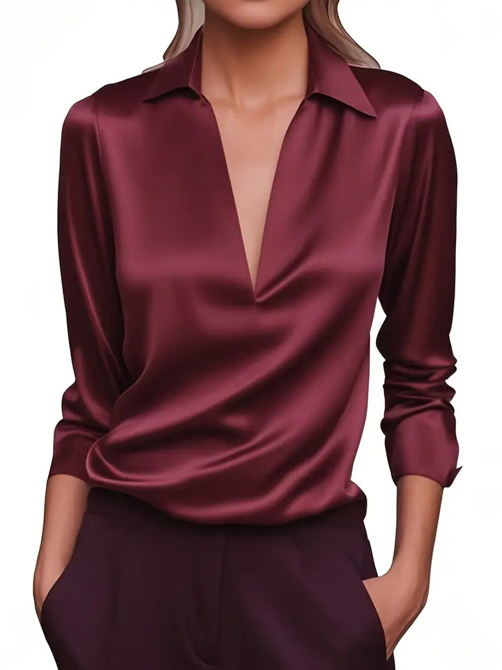 Women’s Blouse | Long Sleeve Collared V-Neck
