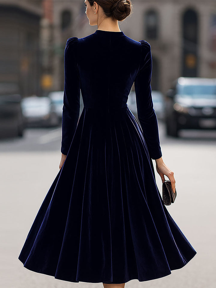 Elissa | Navy Blue Long-Sleeve Midi Dress