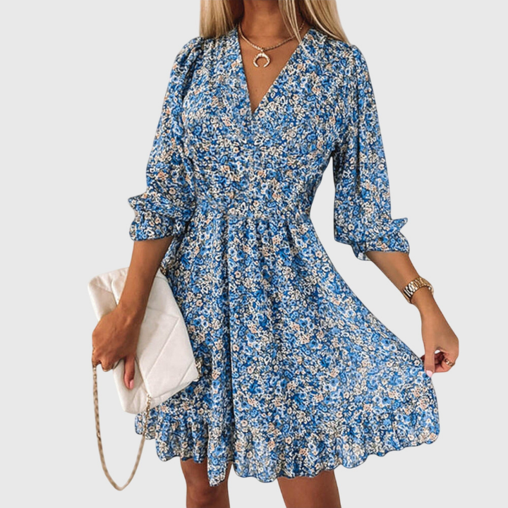 Fleur | Women's Chiffon Floral V-Neck Skater Mini Dress