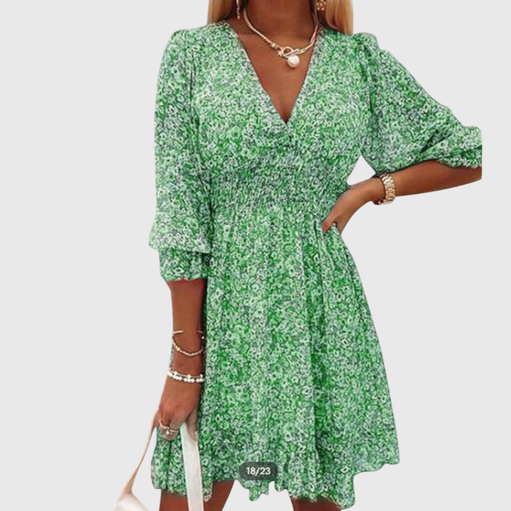Fleur | Women's Chiffon Floral V-Neck Skater Mini Dress