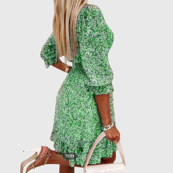 Fleur | Women's Chiffon Floral V-Neck Skater Mini Dress