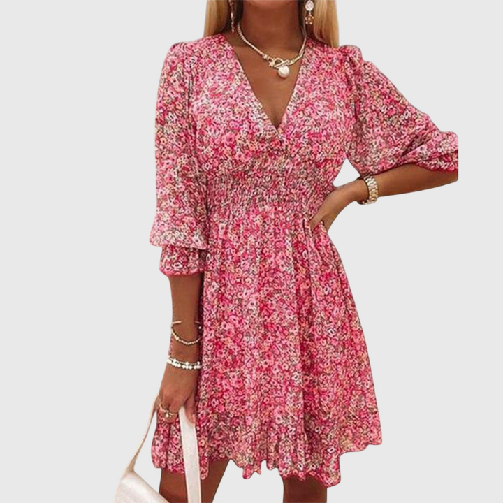 Fleur | Women's Chiffon Floral V-Neck Skater Mini Dress