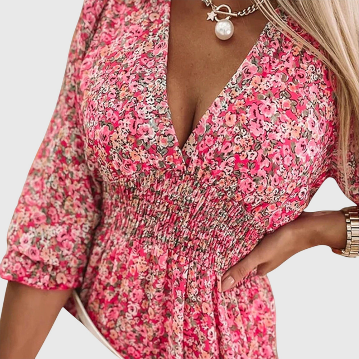 Fleur | Women's Chiffon Floral V-Neck Skater Mini Dress