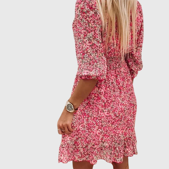 Fleur | Women's Chiffon Floral V-Neck Skater Mini Dress