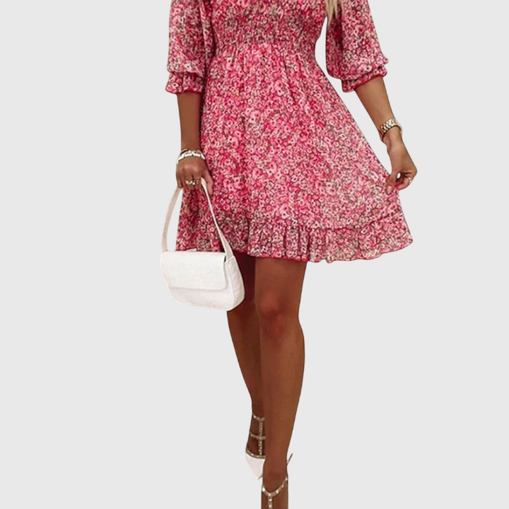 Fleur | Women's Chiffon Floral V-Neck Skater Mini Dress