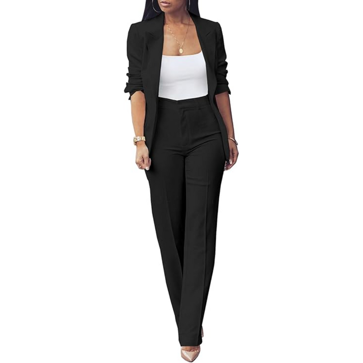 Women's Open Blazer and Slim Trousers Set for Work