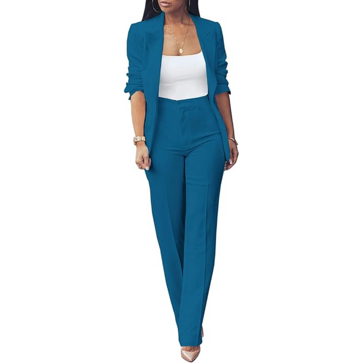 Women's Open Blazer and Slim Trousers Set for Work