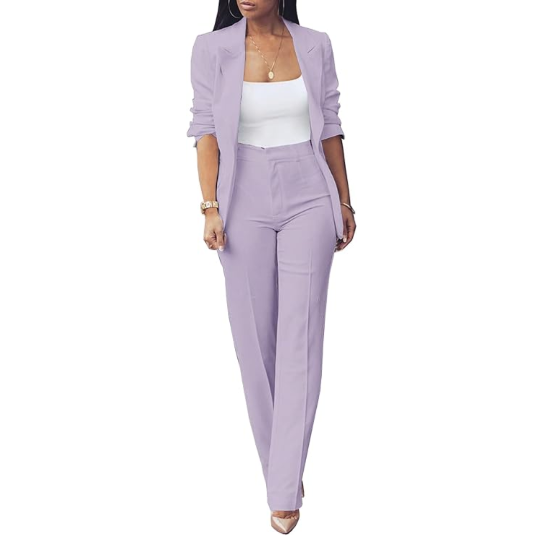 Women's Open Blazer and Slim Trousers Set for Work