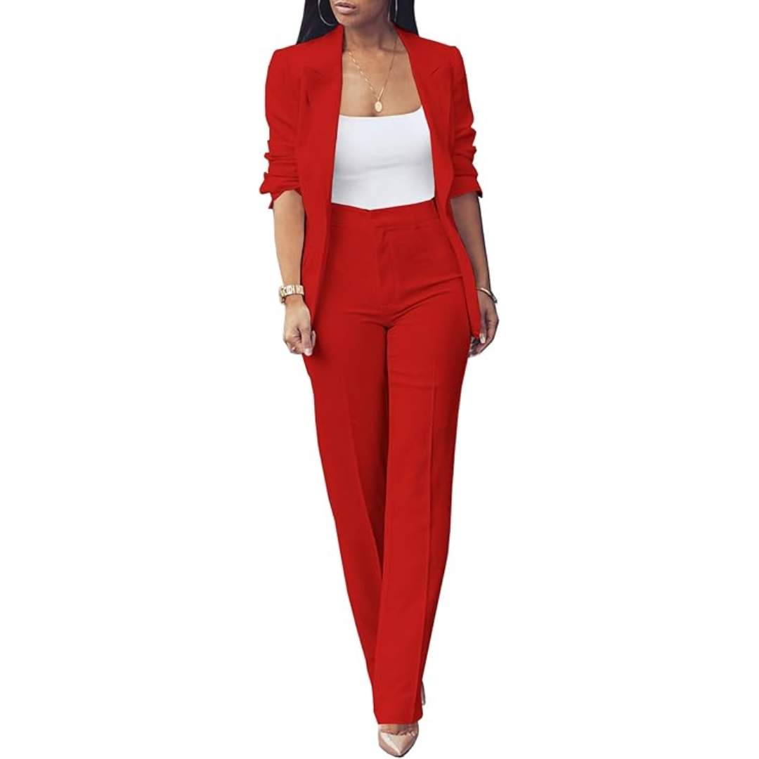 Women's Open Blazer and Slim Trousers Set for Work