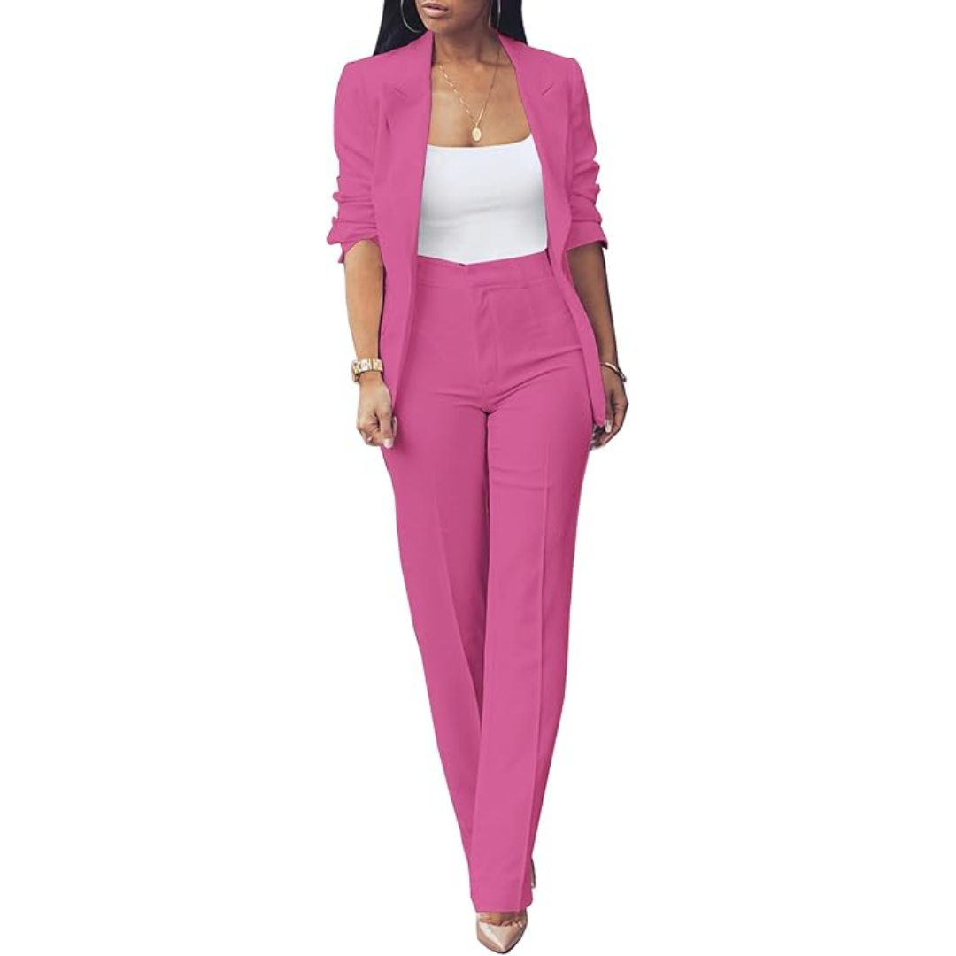Women's Open Blazer and Slim Trousers Set for Work