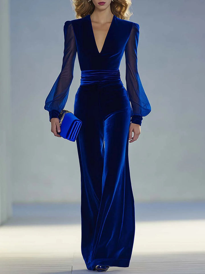 Sabrina | Velvet V-Neck Evening Jumpsuit