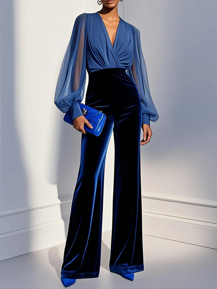 Zaira Velvet V-Neck Wide-Leg Jumpsuit