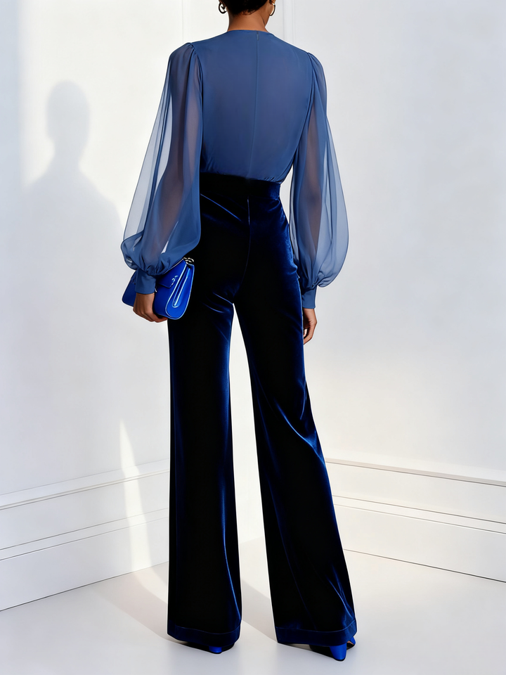 Zaira Velvet V-Neck Wide-Leg Jumpsuit