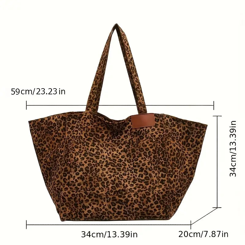 Elegant Leopard Print Canvas Shoulder Bag