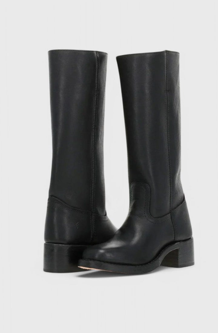 Geraldine | Women's Leather Look Stacked-Heel Knee-High Boots
