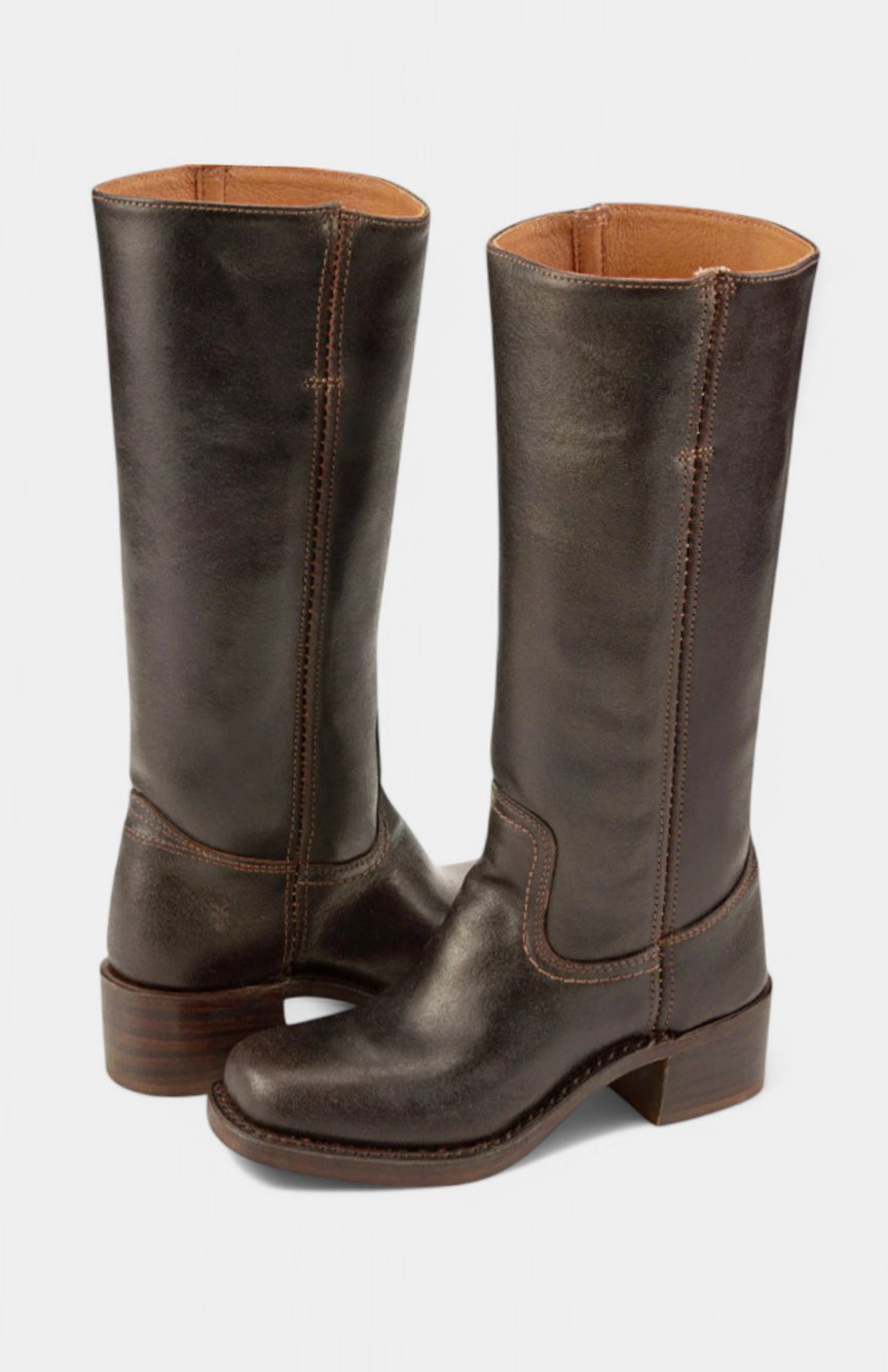 Geraldine | Women's Leather Look Stacked-Heel Knee-High Boots
