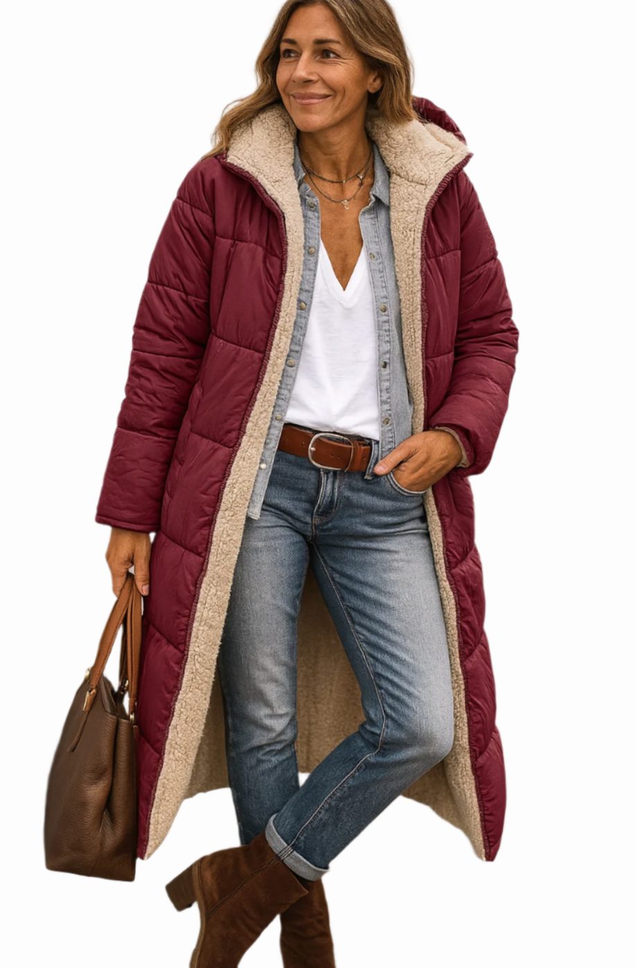 Kayla | Women's Long Hooded Quilted Sherpa-Lined Winter Coat