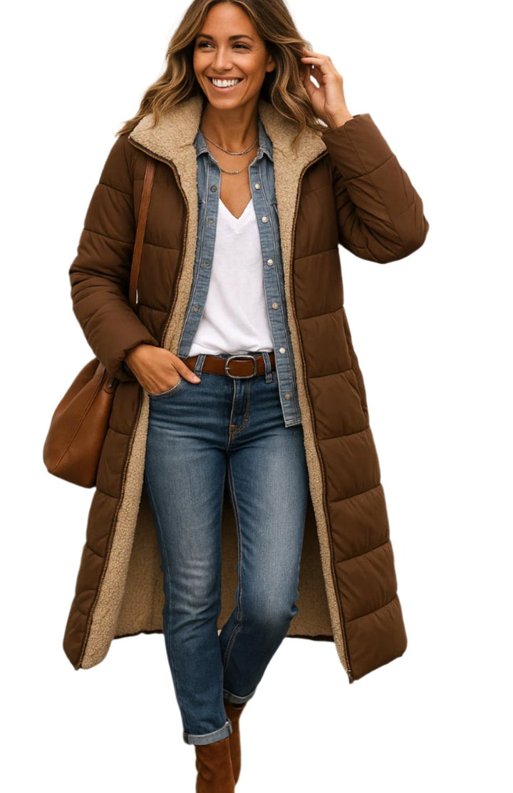 Kayla | Women's Long Hooded Quilted Sherpa-Lined Winter Coat