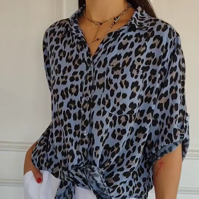Women’s Blouse | V-Neck Leopard Print