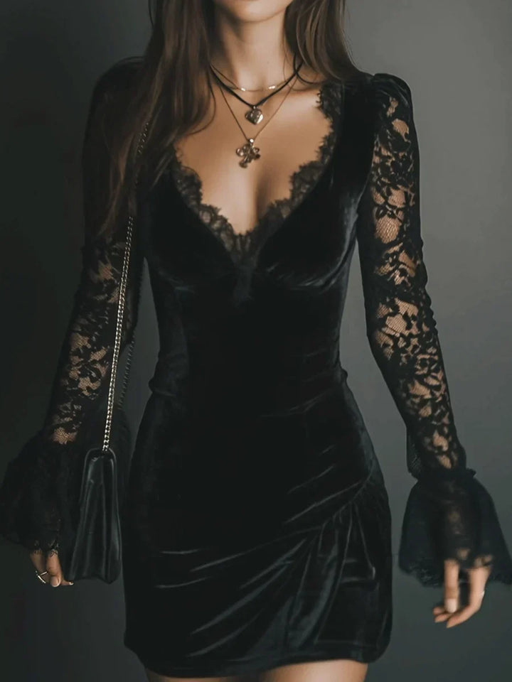 Florentine | Women's Velvet Ruched V-Neck Mini Dress