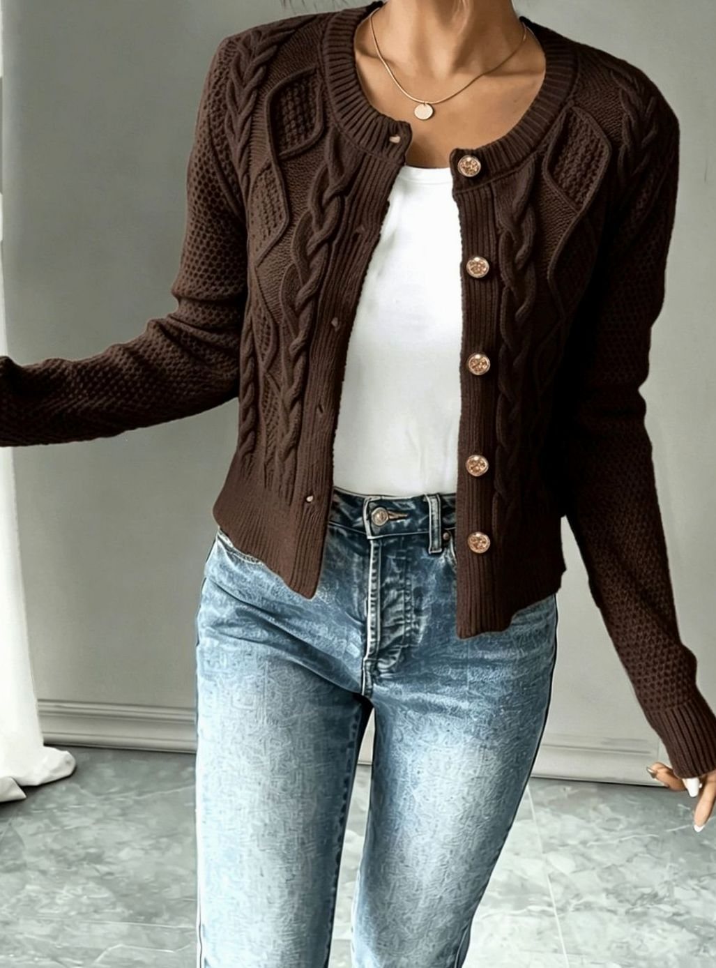 Grace | Women's Cable-Knit Button-Front Cropped Cardigan