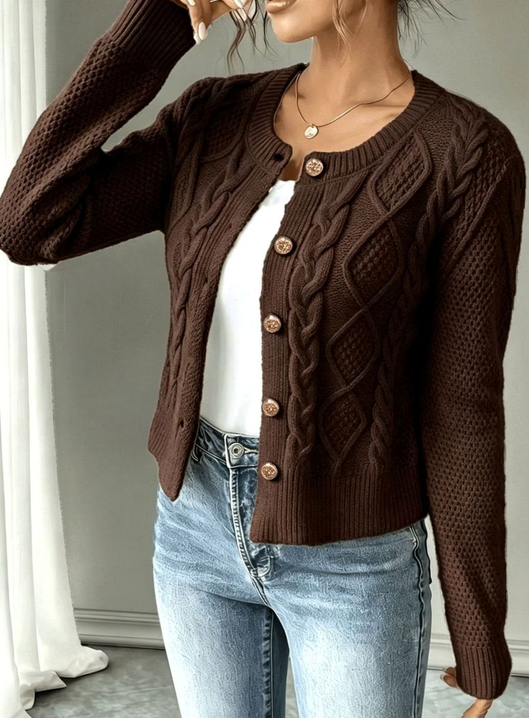 Grace | Women's Cable-Knit Button-Front Cropped Cardigan