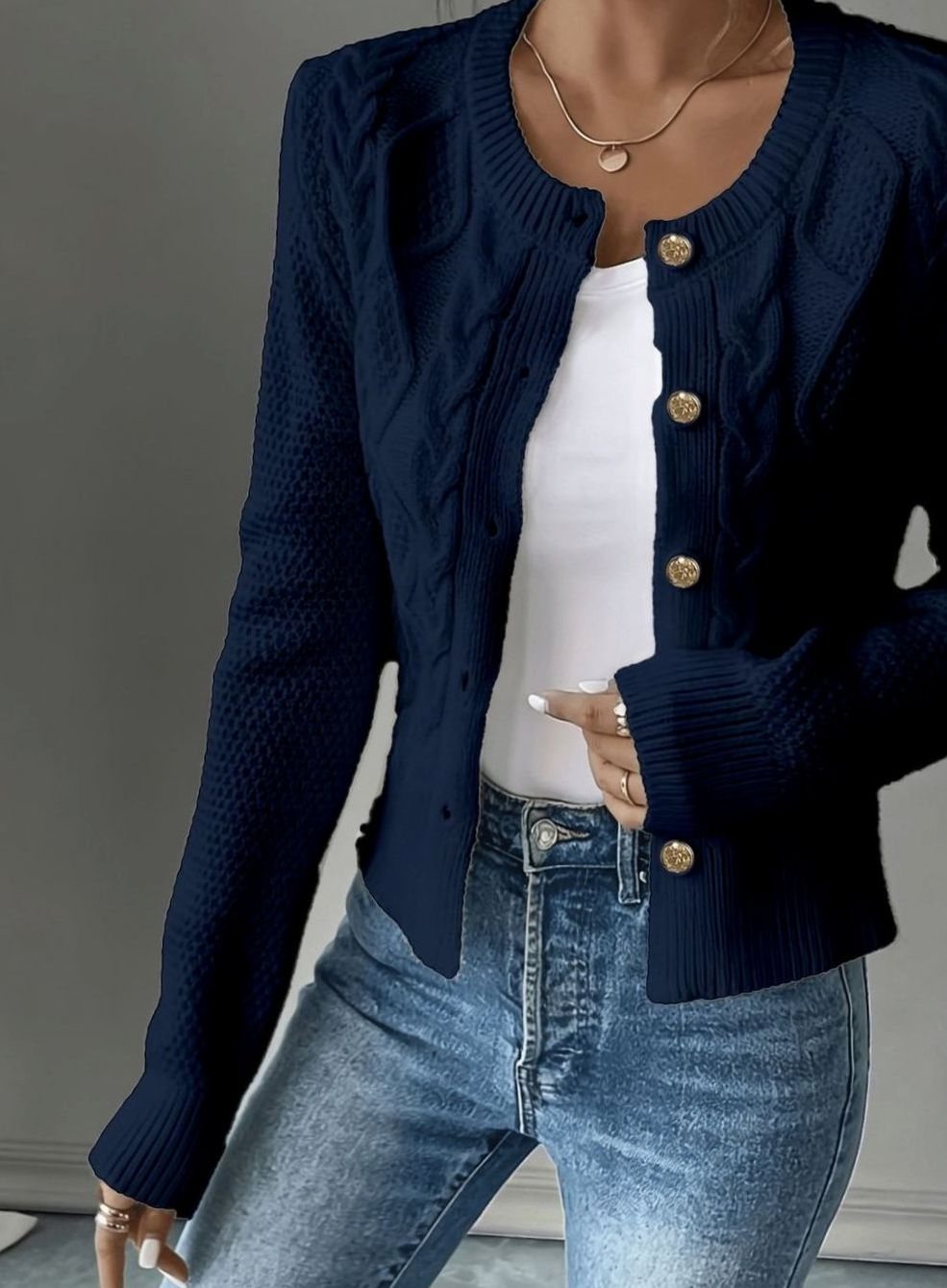 Grace | Women's Cable-Knit Button-Front Cropped Cardigan