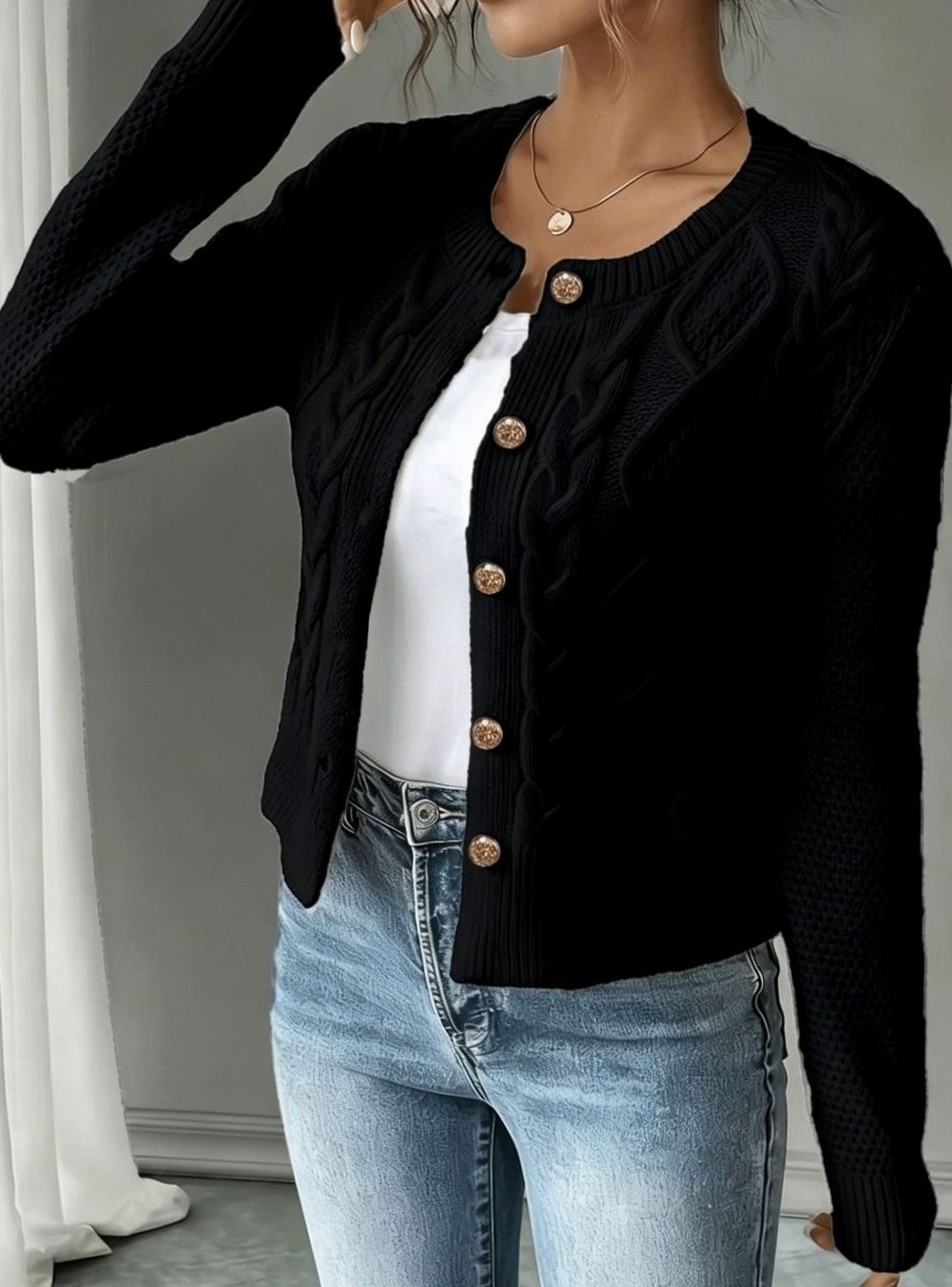 Grace | Women's Cable-Knit Button-Front Cropped Cardigan