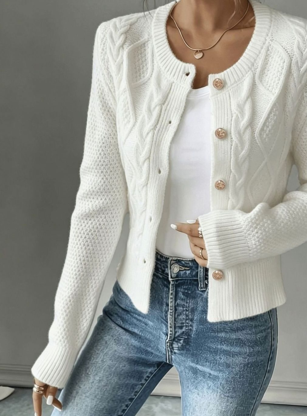 Grace | Women's Cable-Knit Button-Front Cropped Cardigan