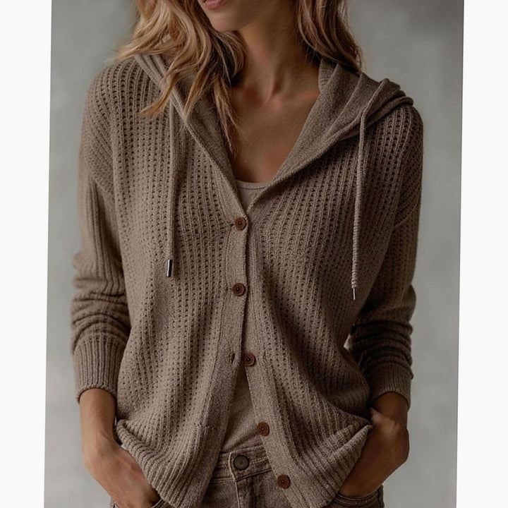 Harper | Women's Hooded Button-Front Waffle-Knit Cardigan