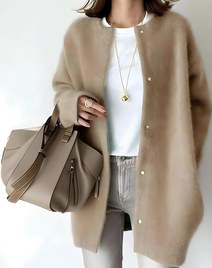 Grace | Women's Longline Crew Neck Snap-Button Relaxed-Fit Cardigan