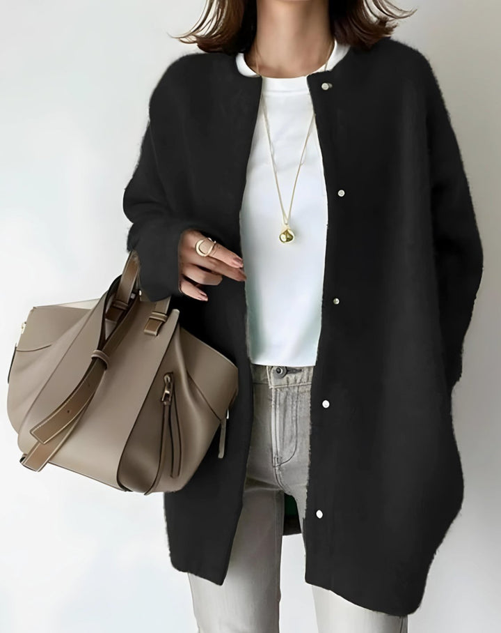 Grace | Women's Longline Crew Neck Snap-Button Relaxed-Fit Cardigan