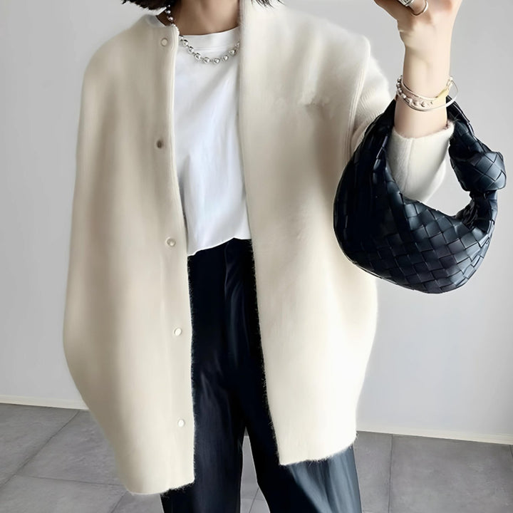 Grace | Women's Longline Crew Neck Snap-Button Relaxed-Fit Cardigan