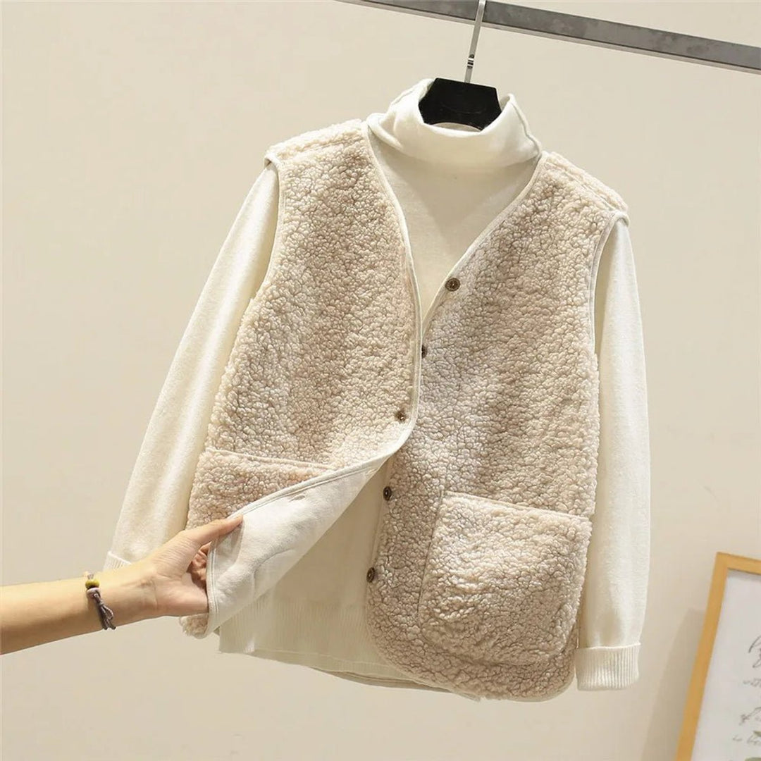 Charlotte | Women's Sherpa Fleece Button-Front Puffer Vest